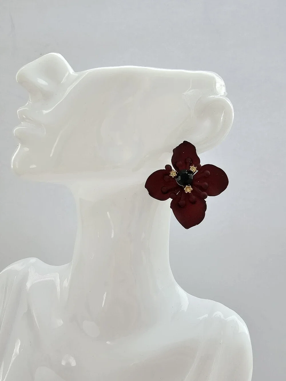 H&M Red Flower Large Metal Pierced Earrings